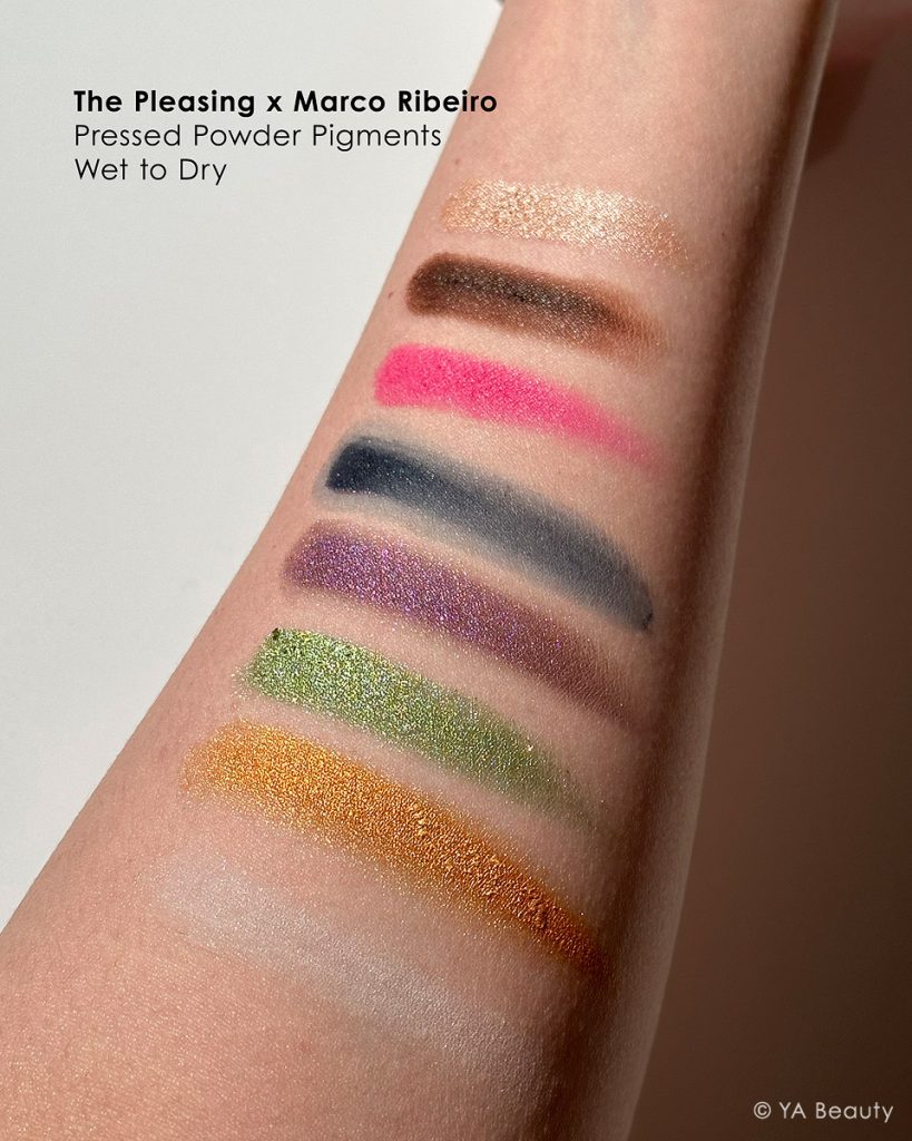 Pleasing by Harry Styles' Marco Ribeiro makeup collaboration Pressed Powder Pigment eyeshadow palette swatch applied wet to dry