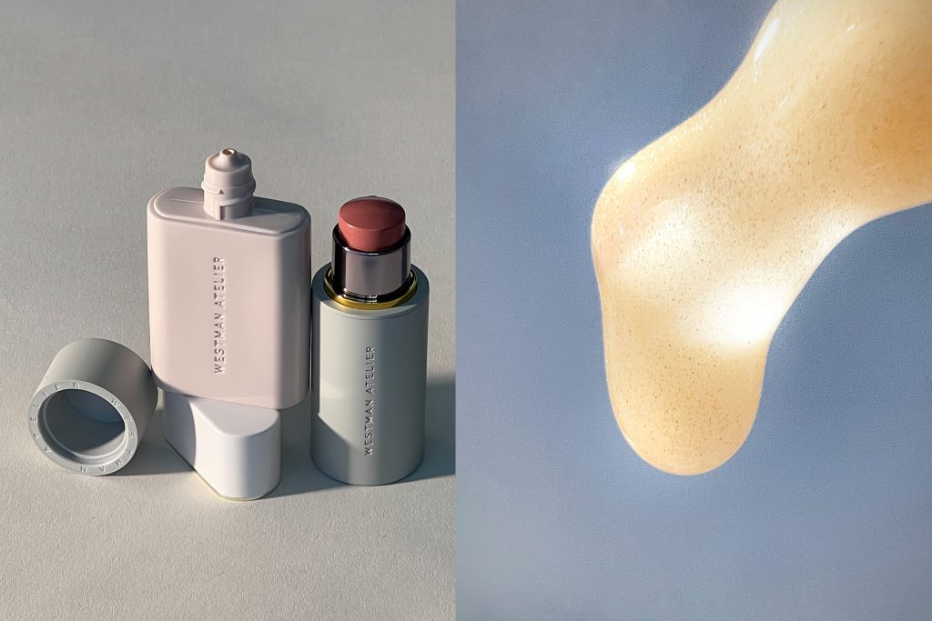 High end editorial-style product beauty photography flatlay showing Westman Atelier products by beauty blogger yabeautyxo.