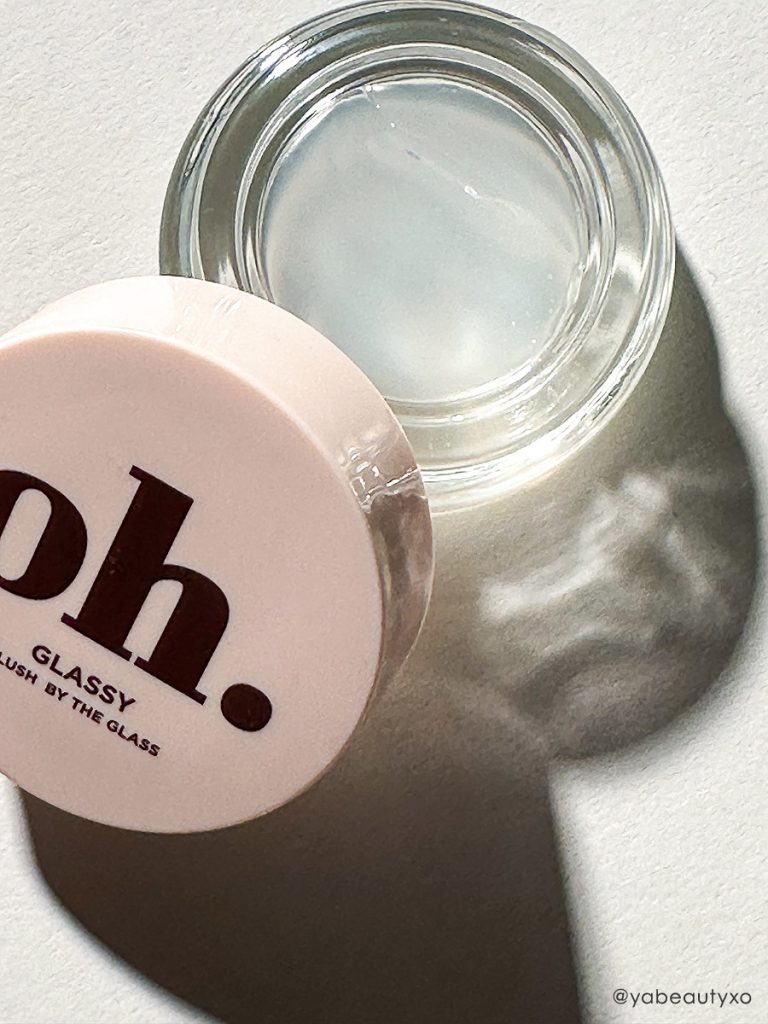 EspressOh Glassy Blush jar color shot in the style of editorial photography on white background with dramatic sparkling shadows.